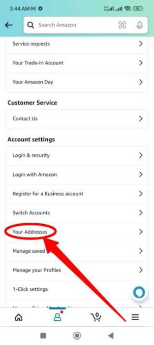 To change your address on the Amazon Shopping app for Android Device - 3